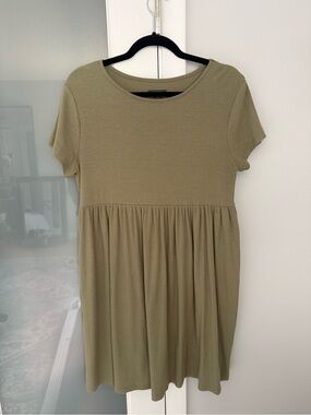 wild fable Olive Green Ribbed Babydoll Midi Dress